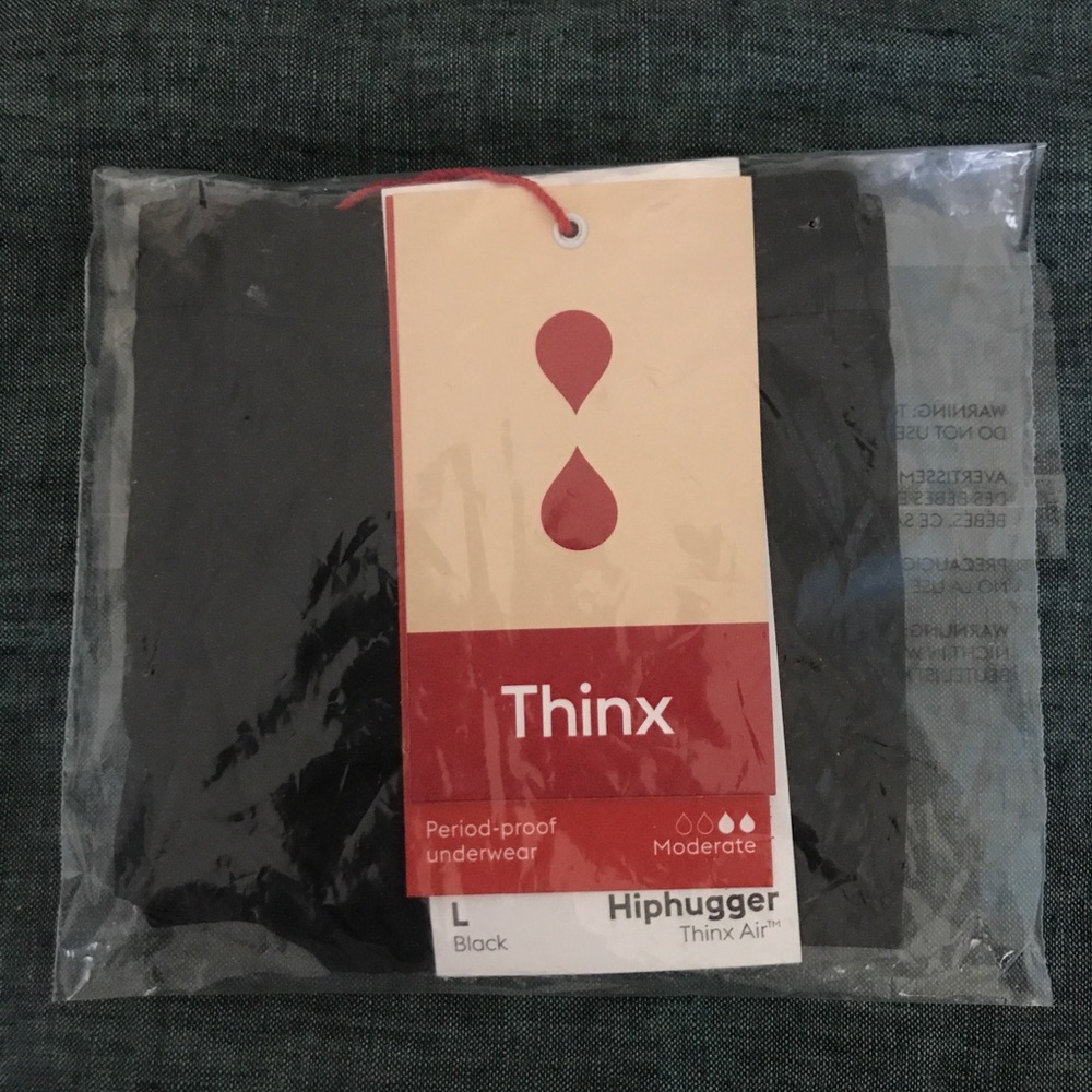 Thinx Size L air Hiphugger Black Brief